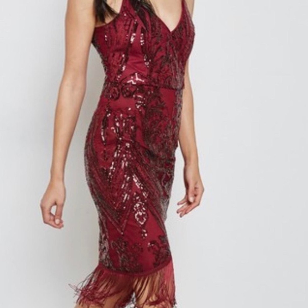Lipsy burgundy Sequin Dress V-Neck Sleeveless